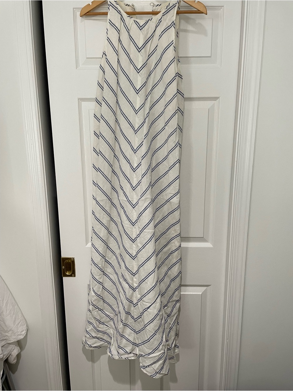 J. Crew Women's Cream Sleeveless Maxi Dress with Blue Chevron Stripes